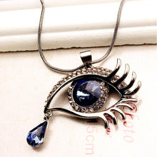 Deep Blue Evil Eye Hamsa Magic Long Chain Sweater Necklace Crystal Rhinestone Teardrop Pendant Necklace EF8
