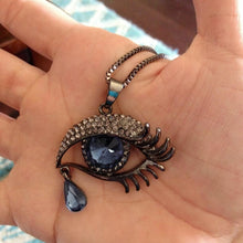 Deep Blue Evil Eye Hamsa Magic Long Chain Sweater Necklace Crystal Rhinestone Teardrop Pendant Necklace EF8