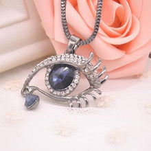 Deep Blue Evil Eye Hamsa Magic Long Chain Sweater Necklace Crystal Rhinestone Teardrop Pendant Necklace EF8