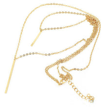 Double Layer Bar Stick Necklace   Pendant Simple Metal Gold Layered Tassels Pendant Long Necklace EF8