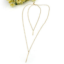 Double Layer Bar Stick Necklace   Pendant Simple Metal Gold Layered Tassels Pendant Long Necklace EF8
