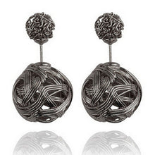Double Sides Two Gold Plated Ball Hollowed Studs Earrings Women's Jewelry EF8