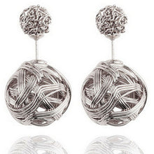 Double Sides Two Gold Plated Ball Hollowed Studs Earrings Women's Jewelry EF8