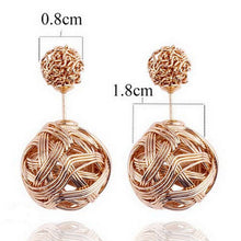 Double Sides Two Gold Plated Ball Hollowed Studs Earrings Women's Jewelry EF8