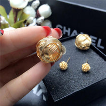 Double Sides Two Gold Plated Ball Hollowed Studs Earrings Women's Jewelry EF8