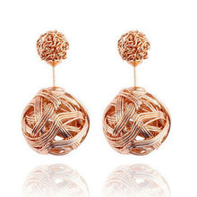 Double Sides Two Gold Plated Ball Hollowed Studs Earrings Women's Jewelry EF8