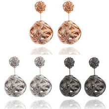 Double Sides Two Gold Plated Ball Hollowed Studs Earrings Women's Jewelry EF8