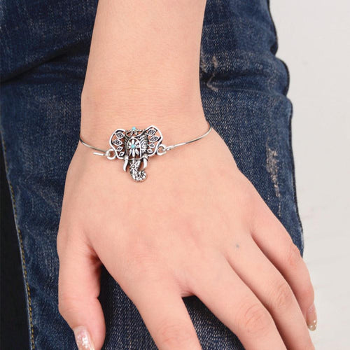 Durable Retro Silver Turquoise Bead Elephant Hindu Ganesha Bracelet Bangle Cuff EF8