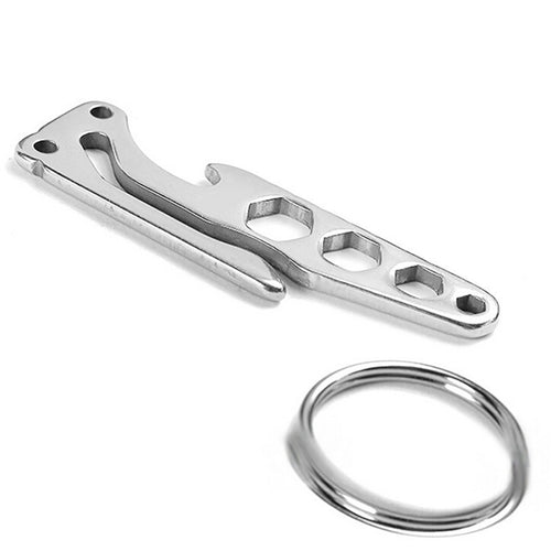 EDC Bottle Opener Keychain Gadget Multi-function Outdoor Pocket Tool Pry Bar Hex Key Wrench Stainless Steel EF8