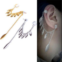 Ear Clip Personality Metal Leaf Single Tassel Earrings Cuffs For Women   Girls Clip On The Ears Ear Cuff Jewelry  EF8