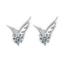 Elegant Angel Wings Crystal Ear Stud Earrings Womens Silver Plated Jewelry EF8