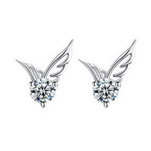 Elegant Angel Wings Crystal Ear Stud Earrings Womens Silver Plated Jewelry EF8