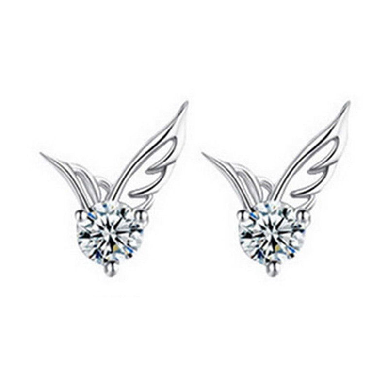 Elegant Angel Wings Crystal Ear Stud Earrings Womens Silver Plated Jewelry EF8