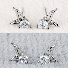 Elegant Angel Wings Crystal Ear Stud Earrings Womens Silver Plated Jewelry EF8