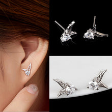 Elegant Angel Wings Crystal Ear Stud Earrings Womens Silver Plated Jewelry EF8