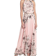 Elegant Casual Boho Party Dresses Style Women Long Dress O Neck Floral Print Chiffon Maxi Dress Vestidos With Belt EF8