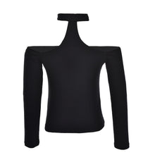European style sexy slash neck black t-shirt women tops long sleeve halter top Girl t shirt 90's crop top EF8