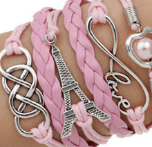 Factory Price Heart Eiffel Tower Bracelet Jewelry S PU Leather Pearl Double Infinite Multilayer Bracelets EF8