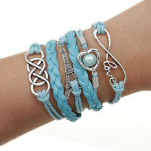 Factory Price Heart Eiffel Tower Bracelet Jewelry S PU Leather Pearl Double Infinite Multilayer Bracelets EF8