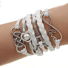Factory Price Heart Eiffel Tower Bracelet Jewelry S PU Leather Pearl Double Infinite Multilayer Bracelets EF8