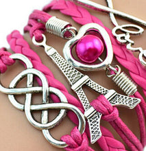 Factory Price Heart Eiffel Tower Bracelet Jewelry S PU Leather Pearl Double Infinite Multilayer Bracelets EF8
