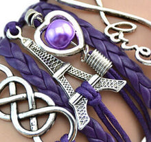 Factory Price Heart Eiffel Tower Bracelet Jewelry S PU Leather Pearl Double Infinite Multilayer Bracelets EF8