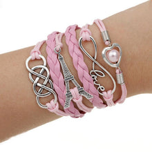 Factory Price Heart Eiffel Tower Bracelet Jewelry S PU Leather Pearl Double Infinite Multilayer Bracelets EF8