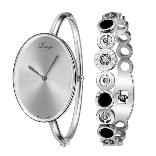 Famous Women Rose Gold Silver Rhinestone Bangle Watch And Bracelet Set Women Ladies Casual Quartz Watch D3677 EF8