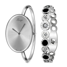 Famous Women Rose Gold Silver Rhinestone Bangle Watch And Bracelet Set Women Ladies Casual Quartz Watch D3677 EF8