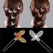 s Butterfly Shaped Hair Pin Bride Rhinestone Wedding Dress Costume Headdress Hairpins White Red Colors EF8
