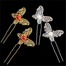 s Butterfly Shaped Hair Pin Bride Rhinestone Wedding Dress Costume Headdress Hairpins White Red Colors EF8