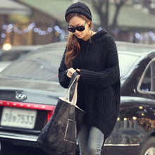 Casual Loose Long Batwing Sleeve Sweater Women Hooded Pullovers Irregular Sweaters Knitted Streetwear 2Color EF8