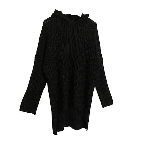 Casual Loose Long Batwing Sleeve Sweater Women Hooded Pullovers Irregular Sweaters Knitted Streetwear 2Color EF8