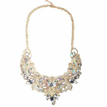 s Crystal Flower Necklace Chain Choker Statement Necklaces Pendants Rhinestone Bib Collar White Blue color EF8