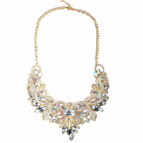 s Crystal Flower Necklace Chain Choker Statement Necklaces Pendants Rhinestone Bib Collar White Blue color EF8
