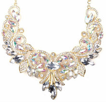 s Crystal Flower Necklace Chain Choker Statement Necklaces Pendants Rhinestone Bib Collar White Blue color EF8