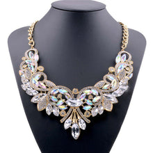 s Crystal Flower Necklace Chain Choker Statement Necklaces Pendants Rhinestone Bib Collar White Blue color EF8
