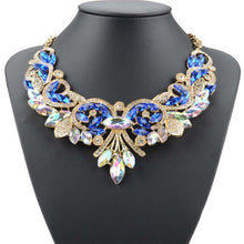 s Crystal Flower Necklace Chain Choker Statement Necklaces Pendants Rhinestone Bib Collar White Blue color EF8
