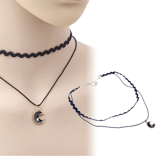 Retro Vintage Moon Velvet Charm Elegant Pendant Choker Collar Women Necklace Women Jewelry EF8