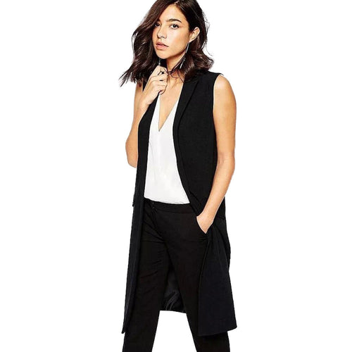 Fashion office lady Elegant jackets Vests For Women Sleeveless black Long Outerwear Casual colete feminino coats EF8