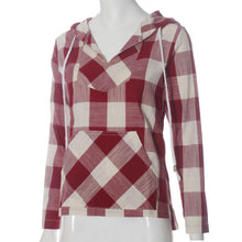 Fashion Shirt Women Long Sleeve Tops Plaid Hooded Sweater Blouse Shirt Pullover Plus Size EF8
