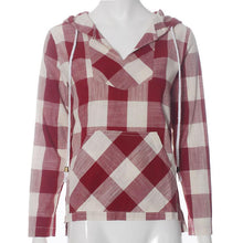 Fashion Shirt Women Long Sleeve Tops Plaid Hooded Sweater Blouse Shirt Pullover Plus Size EF8