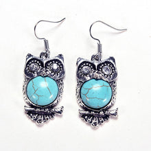 Bohemia Animal Owl Bird Ethnic Vintage Tibetan Silver Blue Turquoise Bead Dangle Earrings EF8