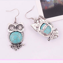 Bohemia Animal Owl Bird Ethnic Vintage Tibetan Silver Blue Turquoise Bead Dangle Earrings EF8
