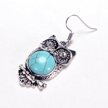 Bohemia Animal Owl Bird Ethnic Vintage Tibetan Silver Blue Turquoise Bead Dangle Earrings EF8