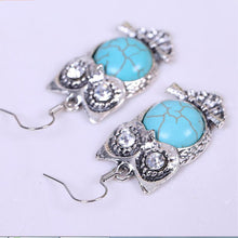 Bohemia Animal Owl Bird Ethnic Vintage Tibetan Silver Blue Turquoise Bead Dangle Earrings EF8