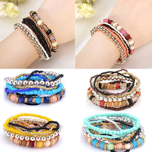 Bohemia Beads Bracelet Beaded Multilayer Str  Stretch Bracelets Bangles For Women Girl EF8