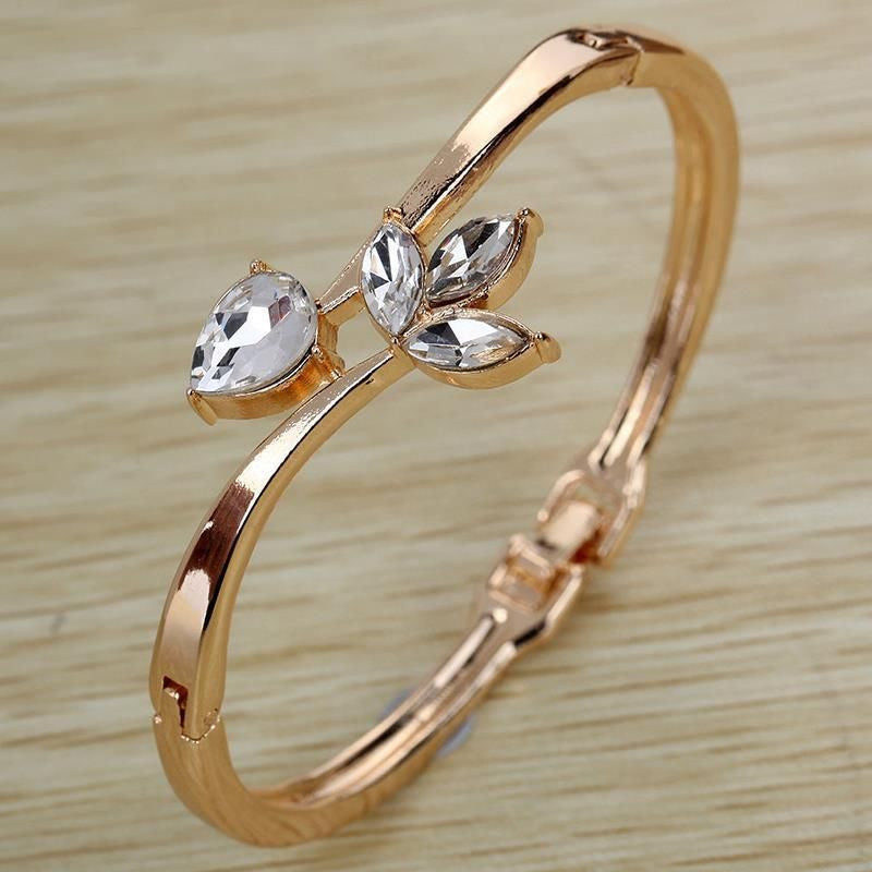Bracelets Bangles Lady Rose Gold ramping Inlay bunga titisan hujan kristal rantai gelang Bangle EF8