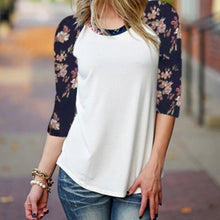 Casual Loose Cotton Tops T Shirt Women Printed Floral Three-quarter Sleeve Shirt EF8