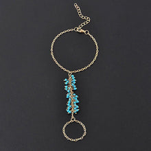 Chain Bracelet Drop Turquoise Beads Slave Finger Ring Punk Gold Plated Women Metal H  Harness Chain EF8